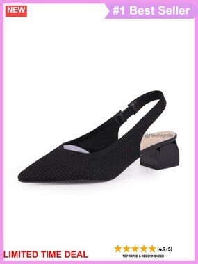 Knit Slingback Heels Pointed Toe Low Block Heel Work Pumps